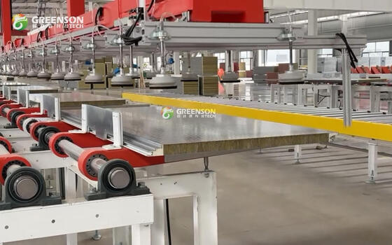 Mudah Untuk Mengoperasikan Tinggi Efisien Batu Wol Polyurethane Foam Panel Produksi Line Dengan PLC Sistem Kontrol Numerik